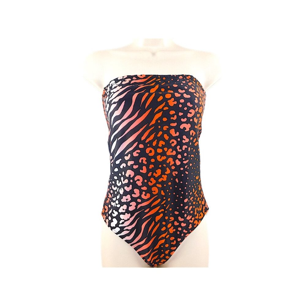 Lelloue Strapless Animal Print One‎ Piece Swimsuit Women’s M Leopard Zebra